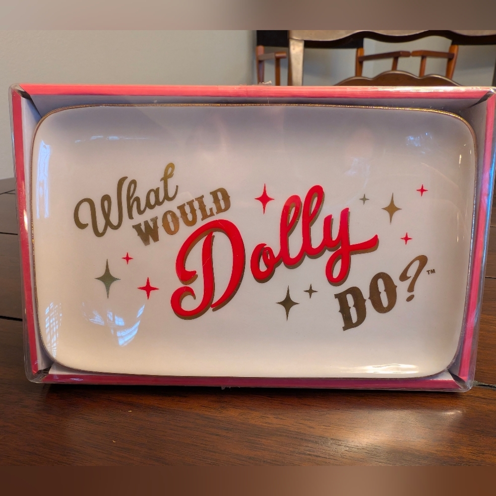 NIB "What Would Dolly Do" White Catchall Tray with Red and Gold Text